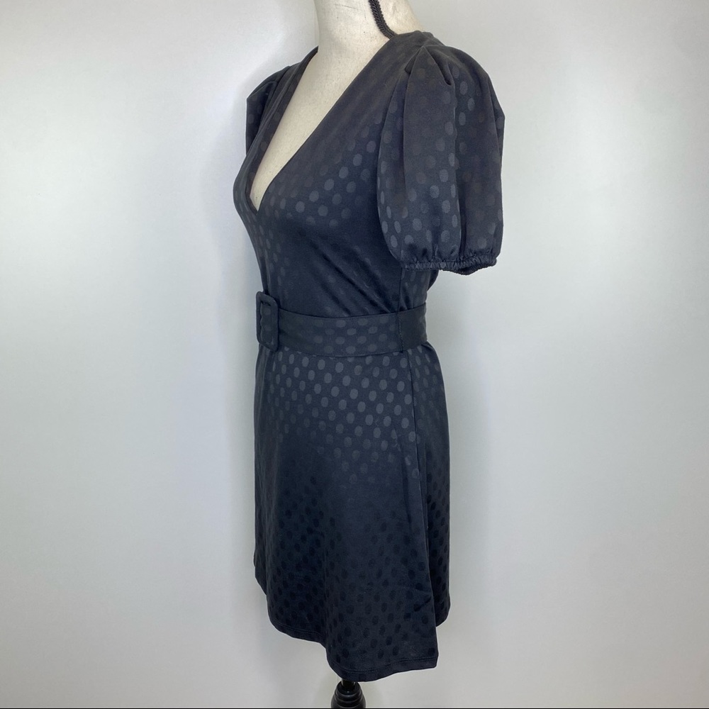NWT Zara Dress Small Black Voluminous Textured Polka Dot Mini Belted V Neck - Picture 7 of 10